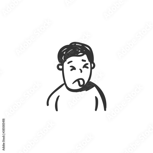 Disgust feeling icon. Fastidious man. Outline sketch drawing. Human emotions and feelings concept. Fastidiousness, dislike, nausea expression. Isolated vector illustration 