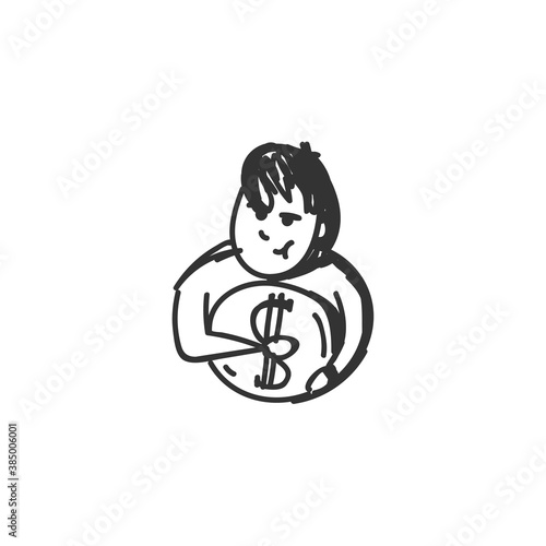 Greed feeling icon. Greedy man. Outline sketch drawing. Human emotions and feelings concept. Rapacity, avidity, guile, expression. Isolated vector illustration
