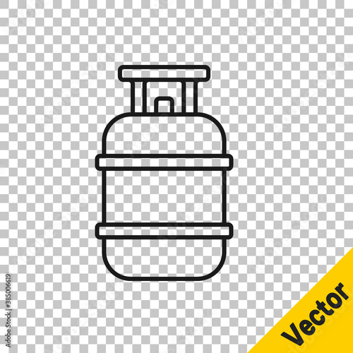 Black line Propane gas tank icon isolated on transparent background. Flammable gas tank icon. Vector.