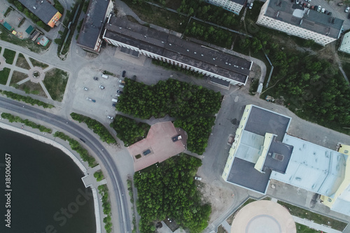 Aerial Townscape of Kirovsk Town located in Northwestern Russia on the Kola Peninsula photo