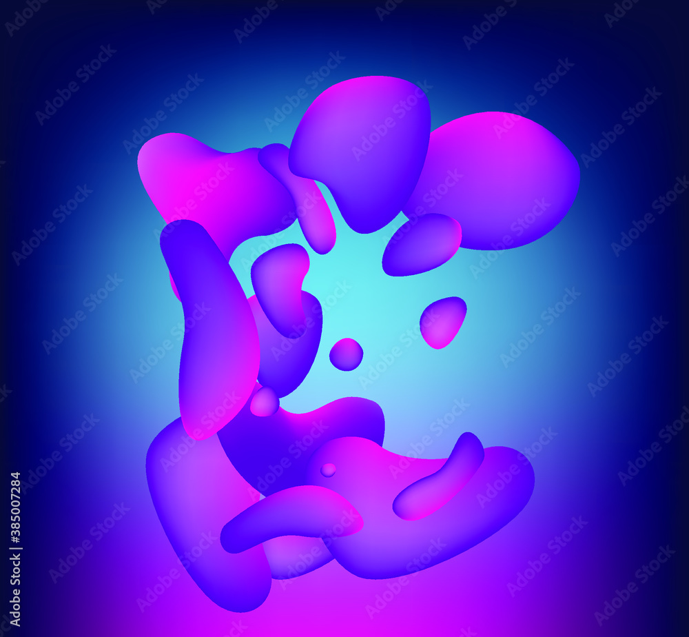 Abstract geometric shapes with neon gradient like in lava lamp. Futuristic cover with liquid organic smooth blobs.