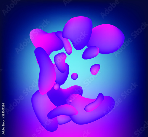Abstract geometric shapes with neon gradient like in lava lamp. Futuristic cover with liquid organic smooth blobs.