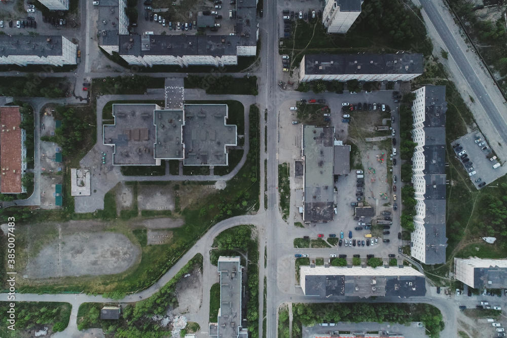 Aerial Townscape of Kirovsk Town located in Northwestern Russia on the Kola Peninsula