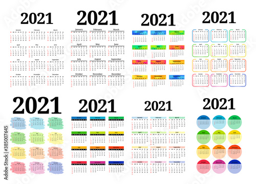Calendar for 2021 isolated on a white background