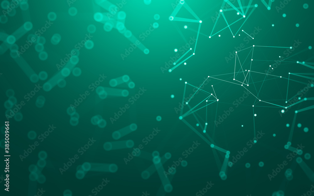 Abstract background. Molecules technology with polygonal shapes, connecting dots and lines. Connection structure. Big data visualization.