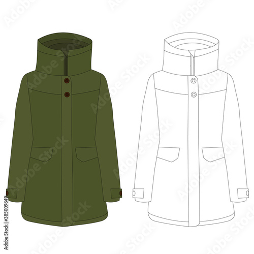 vector, isolated, green women's jacket, outline sketch