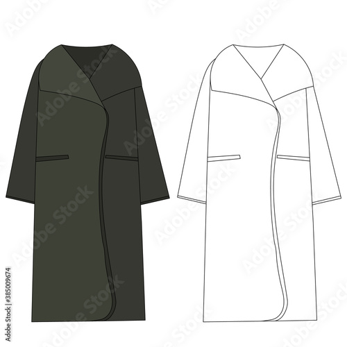 vector, isolated, green coat, outline sketch