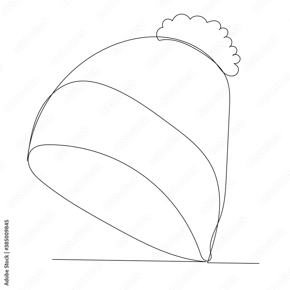 vector, isolated, continuous line drawing winter hat vector, isolated, continuous line drawing winter hat
