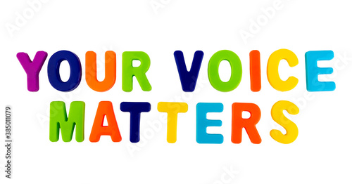 Text YOUR VOICE MATTERS on a white background