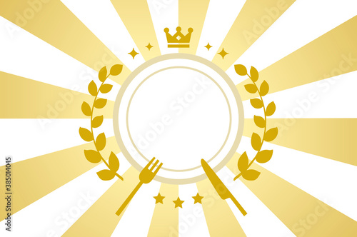 Radial gorgeous golden background and crown and laurel ranking illustration