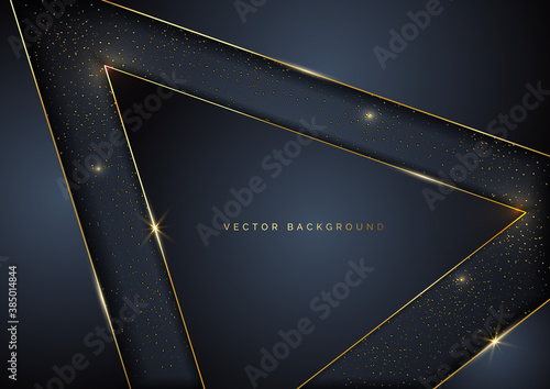 Abstract template luxury  triangle geometric overlap layer on dark background with glitter and golden lines with copy space for text.