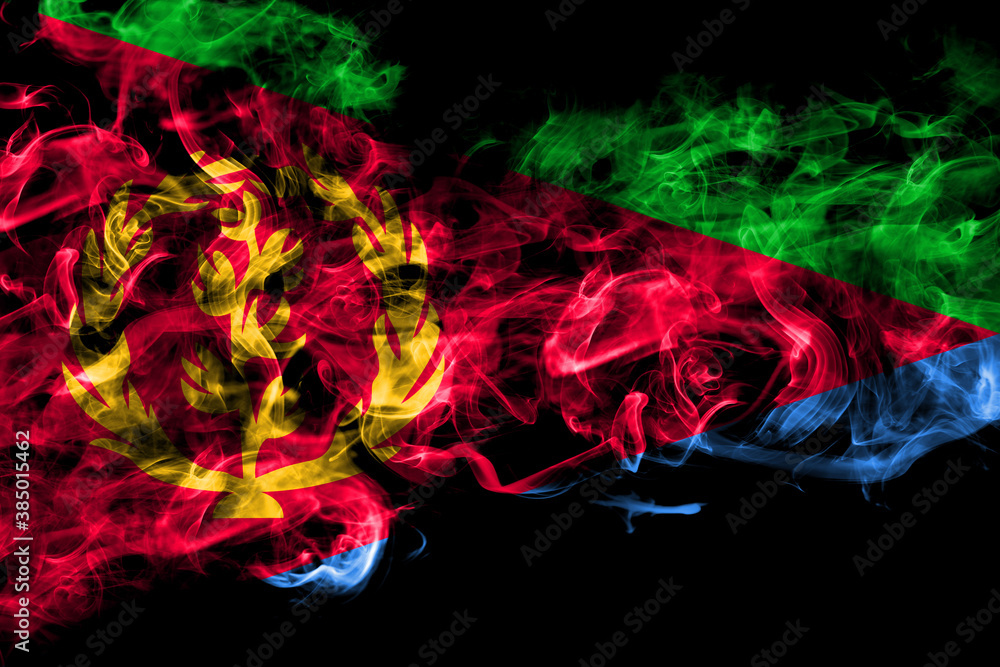 Eritrea, Eritrean smoke flag isolated on black background Eritrea, Eritrean smoke flag isolated on black background