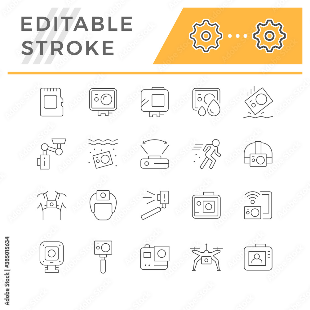 Set line icons of action camera Set line icons of action camera