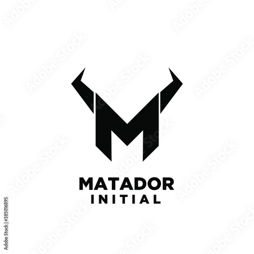 matador bull horn initial m logo icon design vector illustration white background