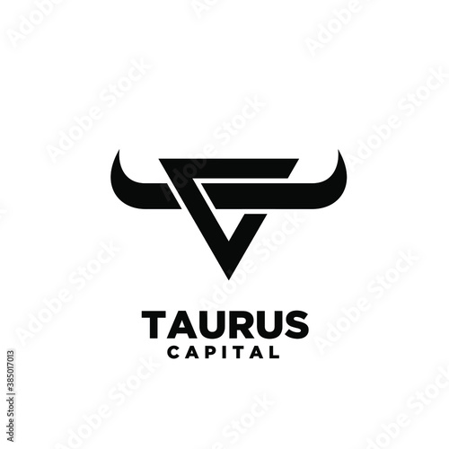 cow horn head initial letter taurus t capital c with triangle logo icon design vector illustration white background