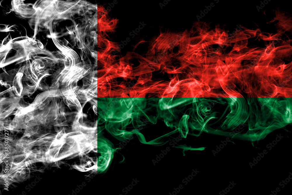 Madagascar smoke flag isolated on black background