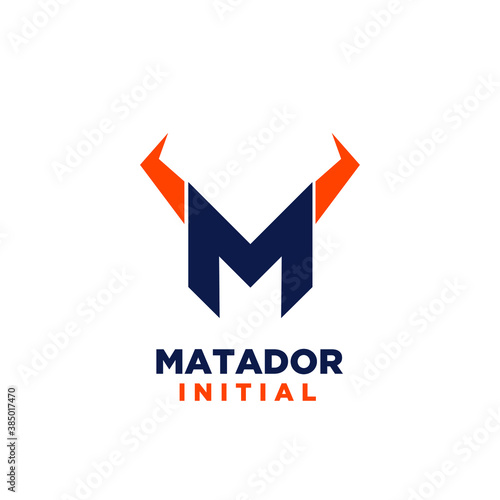 matador bull horn initial m logo icon design vector illustration white background
