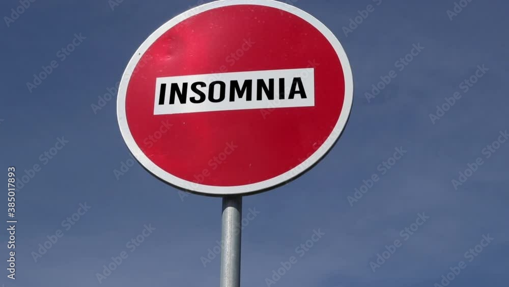red road sign no entry with text Insomnia against the blue sky background. depression control concept red road sign no entry with text Insomnia against the blue sky background. depression control concept