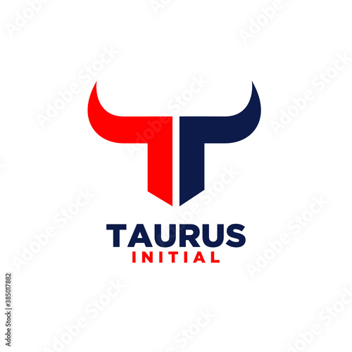 bull horn head taurus initial letter t logo icon design vector illustration white background