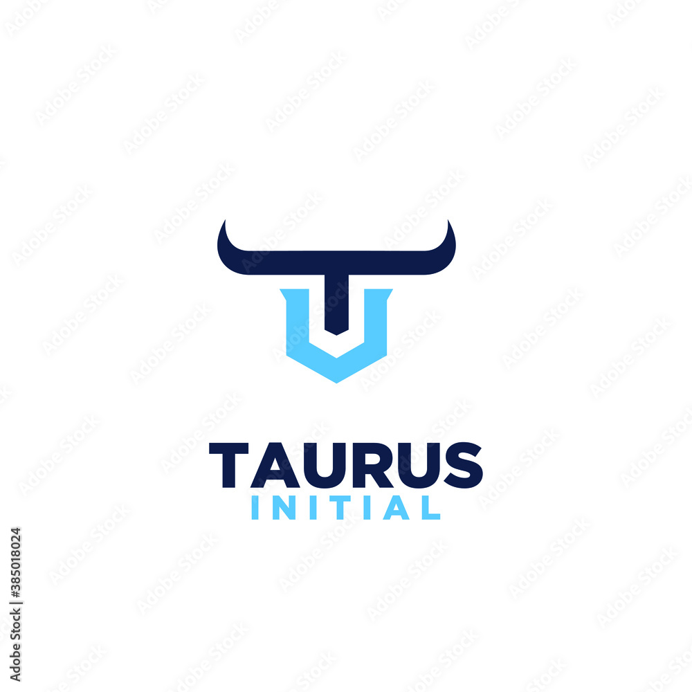 bull horn head taurus initial letter t u logo icon design vector illustration white background