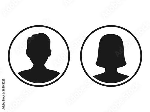 Men and women head business silhouette icon set. Human black avatar vector in line circle isolated on white. Male and female profile picture illustration.