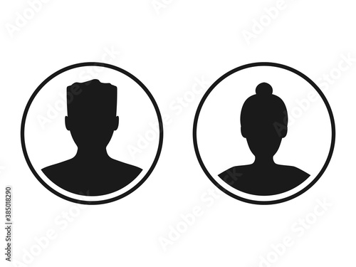 Men and women head business silhouette icon set. Human black avatar vector in line circle isolated on white. Male and female profile picture illustration.