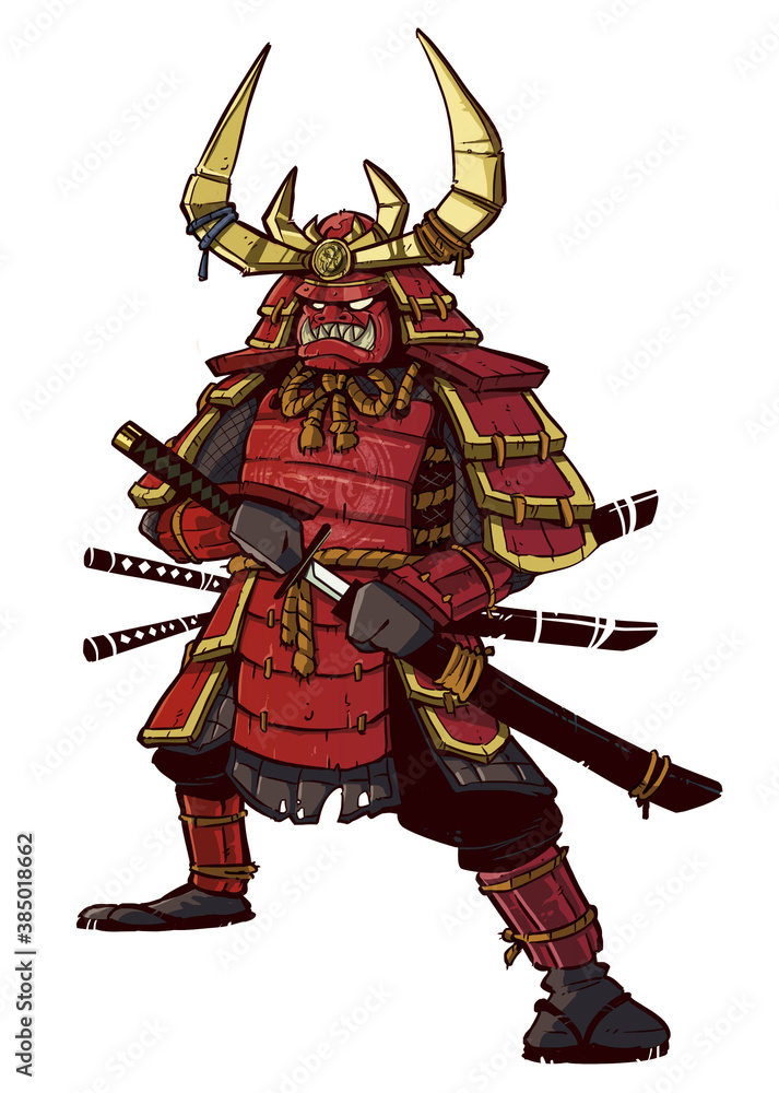 Fototapeta premium red samurai cartoon