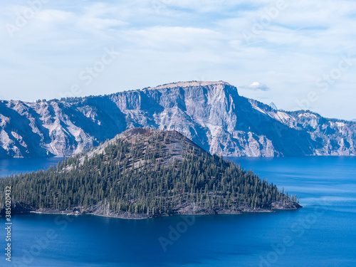 Wizard Island in Crater Lake, the deepest lake in the United States, Crater Lake National Park, Oregon photo