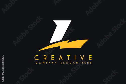 initial L letter logo design with lightning bolt vector illustration. L lightning Minimalist logo isolated on black background