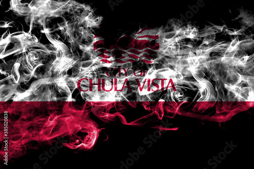 United States of America, America, US, USA, American, Chula Vista, California smoke flag isolated on black background photo
