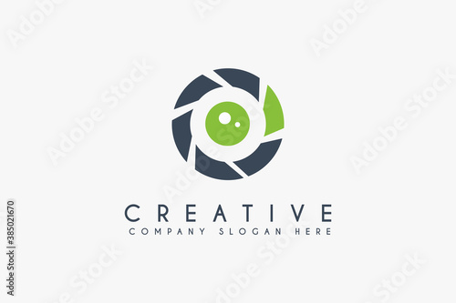 Abstract Eye Logo design. Blue Circle Camera Icon. Usable for Business and Technology Logos. Flat Vector Logo Design Template Element.