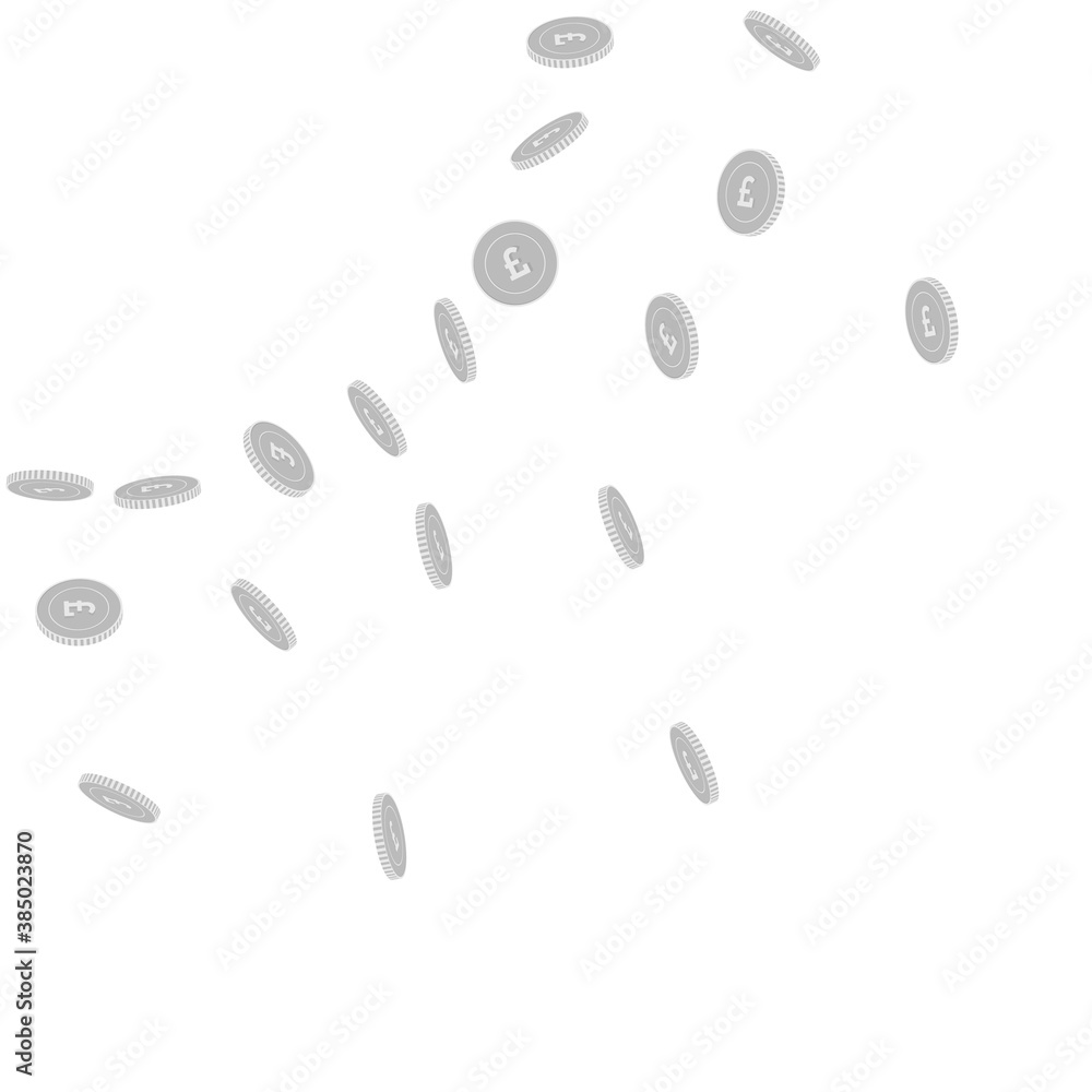 British pound coins falling. Scattered black and w British pound coins falling. Scattered black and w