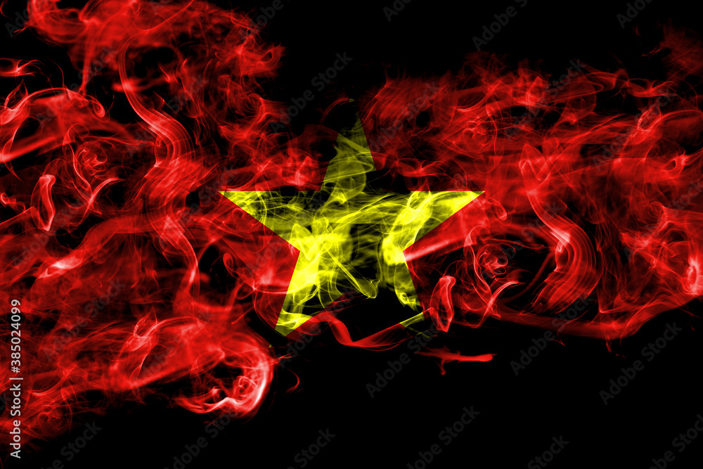 Fototapeta premium Vietnam smoke flag isolated on black background