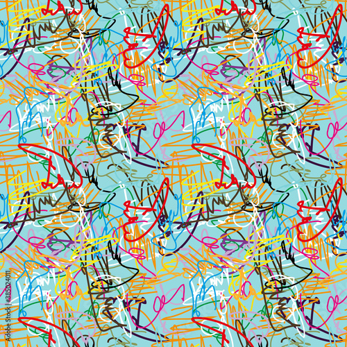 color abstract ethnic seamless pattern in graffiti style with elements of urban modern style bright quality illustration for your design photo