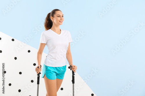 Young woman with walking po...
