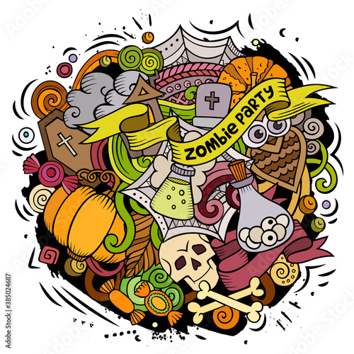Cartoon vector doodles Happy Halloween illustration.