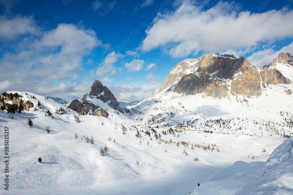 Dolomites winter mountains ski resort