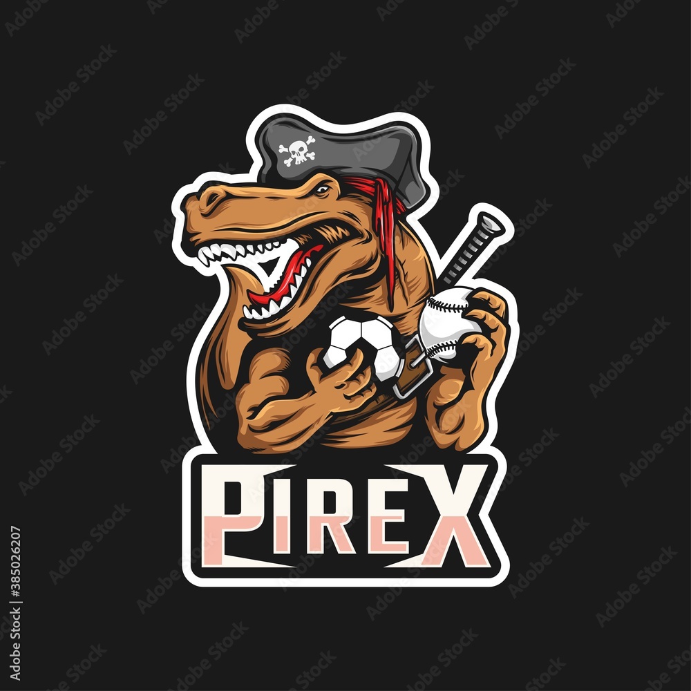 t-rex pirates holding soccer ball. logo character. vector illustration. t-rex pirates holding soccer ball. logo character. vector illustration.