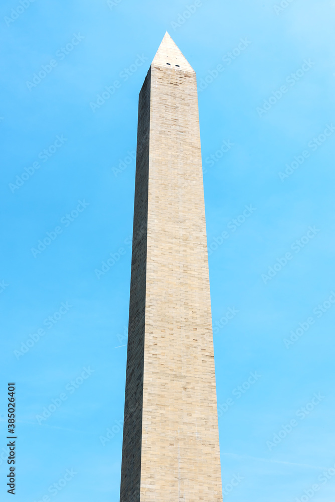 Top of the Washington Monument with blue sky, Washington DC, USA