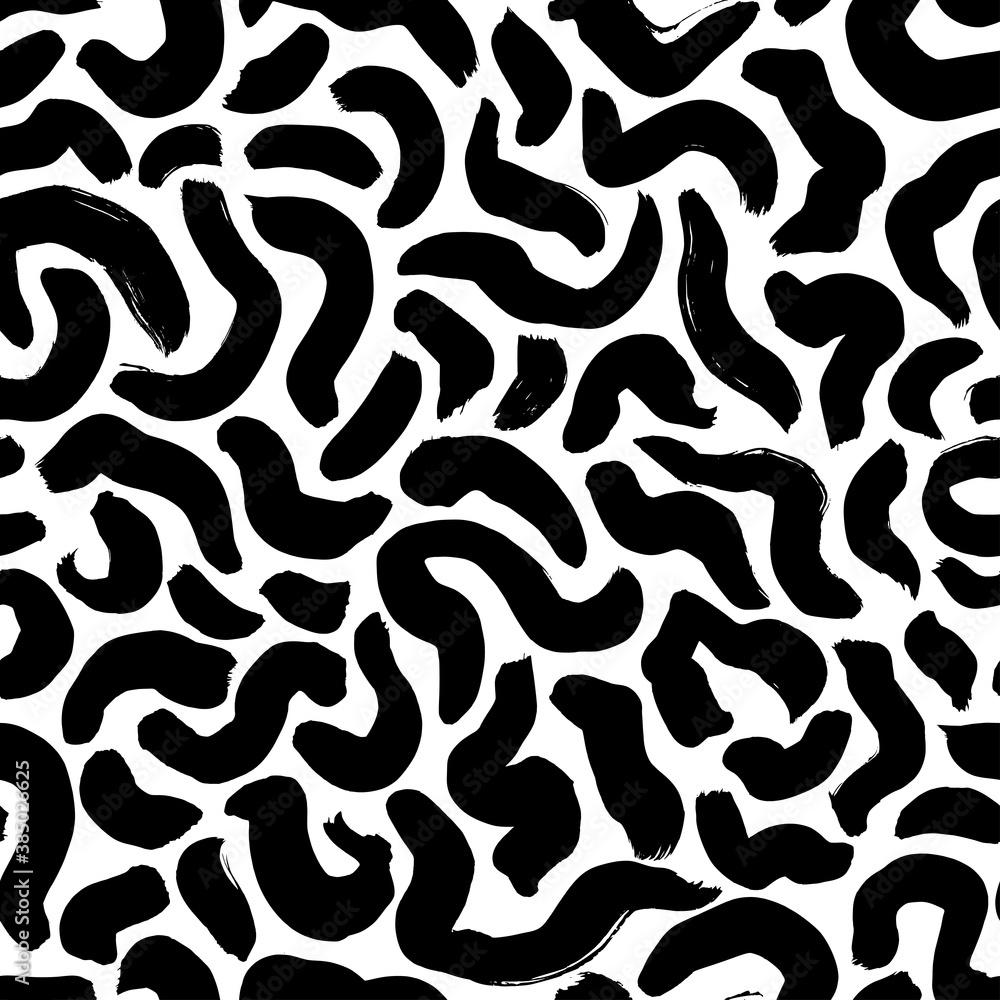 Curly waves hand drawn seamless pattern. Ink brush grunge vector texture. Black wavy lines on white background. Paint brushstrokes freehand drawing. Abstract wrapping paper, textile monochrome design. Curly waves hand drawn seamless pattern. Ink brush grunge vector texture. Black wavy lines on white background. Paint brushstrokes freehand drawing. Abstract wrapping paper, textile monochrome design.