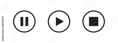 Play, pause and stop video button. Vector media icon for music and audio. Isolated sound sign