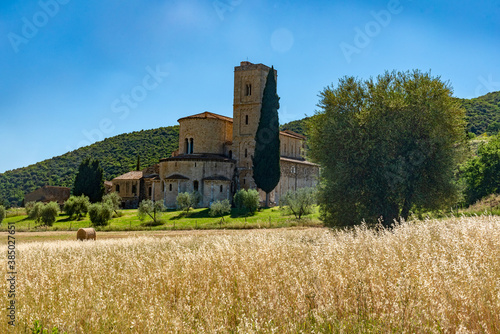 Romanesque abbey of San Antimo in Siena in summer