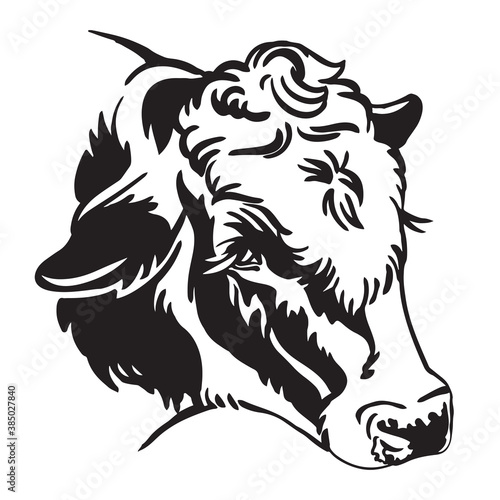 Abstract contour portrait of fluffy cow vector