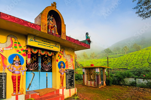 Lakshmi tea estate temple devoted to Aravan of the Tamil Kuttantavar Cult, many tea workers are Tamil, Munnar, Kerala, India