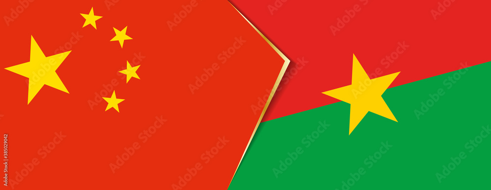 China and Burkina Faso flags, two vector flags. China and Burkina Faso flags, two vector flags.