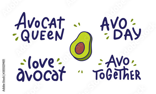 Set of avocado lettering phrases - Love avocado