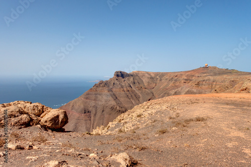 Volcanic landscape in Lanzarote, view from the Ermita de las Nieves