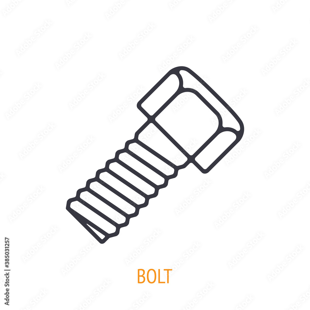 Bolt or fastener outline icon. Vector illustration. Hand work tools and instrument. Construction industry symbol. Thin line pictogram for user interface. Isolated white background Bolt or fastener outline icon. Vector illustration. Hand work tools and instrument. Construction industry symbol. Thin line pictogram for user interface. Isolated white background