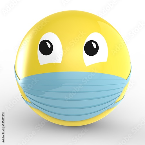 smiley in a mask render on a white background covid
