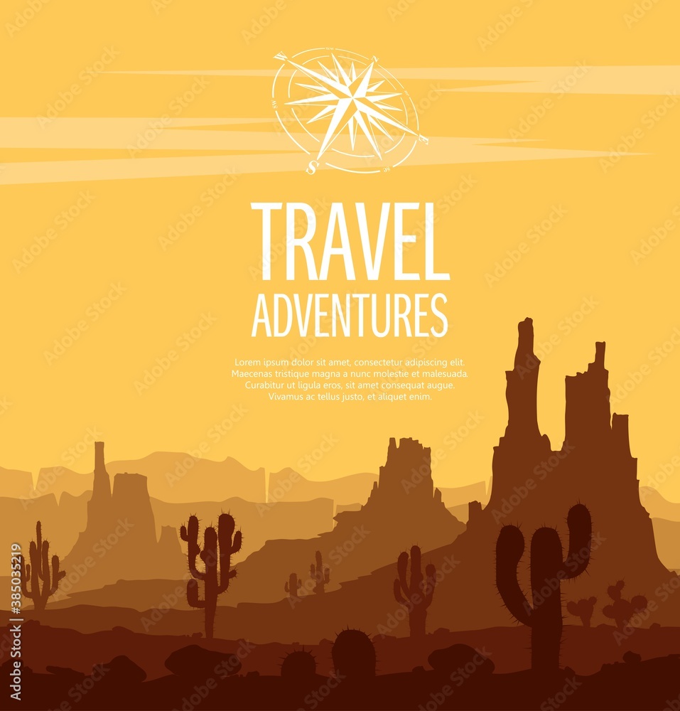 Φωτογραφία Set of desert landscapes with cacti, succulents, rocks, mountains and yellow sky